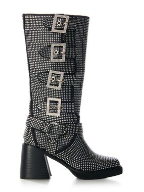 Gorgeous AKIRA Rhinestone Glam Mid-Calf Buckle Boots
